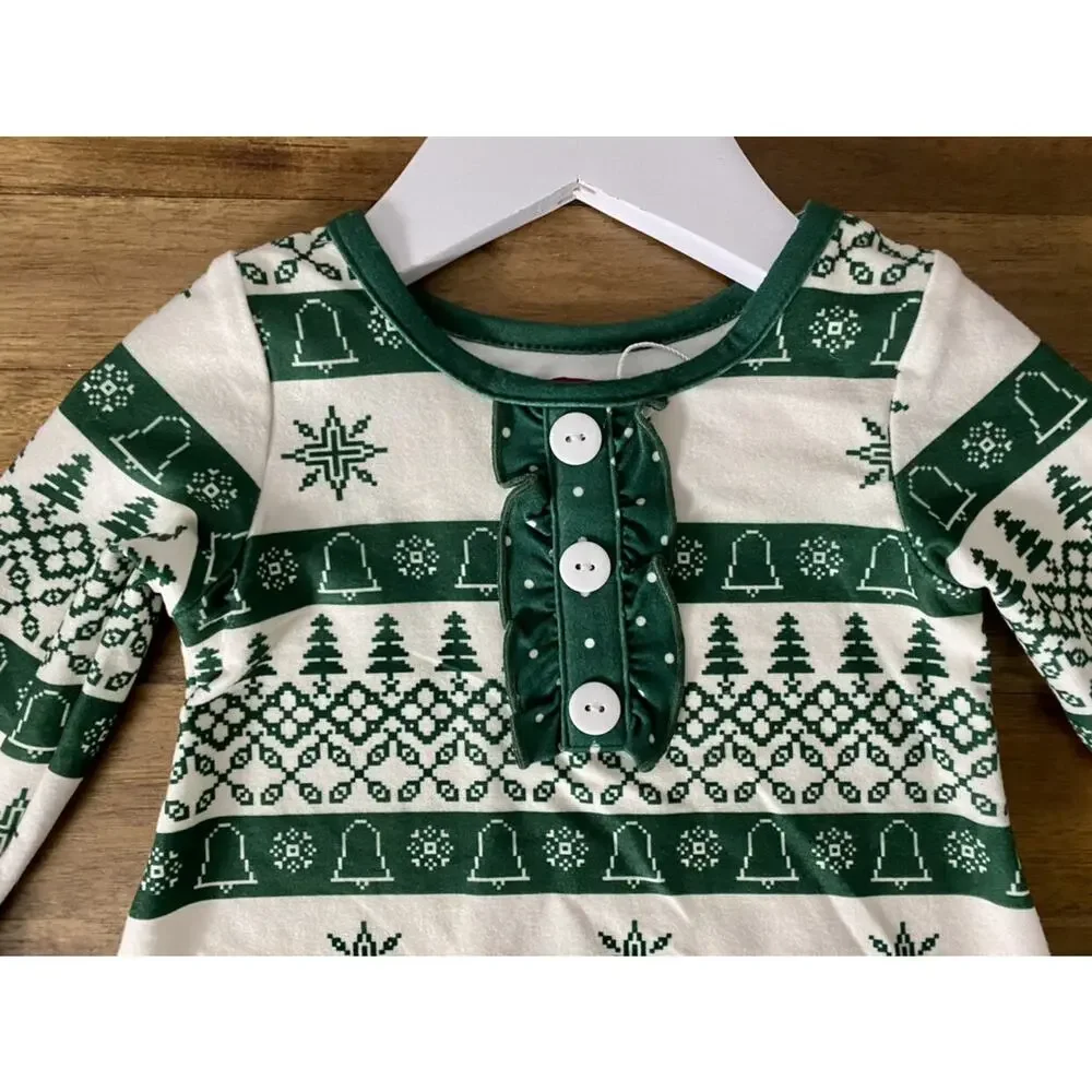NWT SweetHoney Dreamer Pajama Gown Trees & Snowflakes Cream Green Holiday 12M